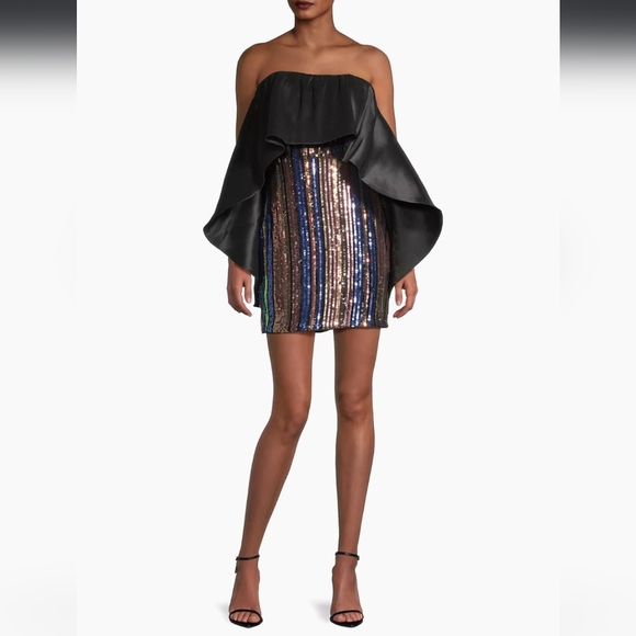 One33 Social Sequined Stripe Cape Minidress, Gold, Purple, Glamourous, NWT, 6 - Picture 3 of 8